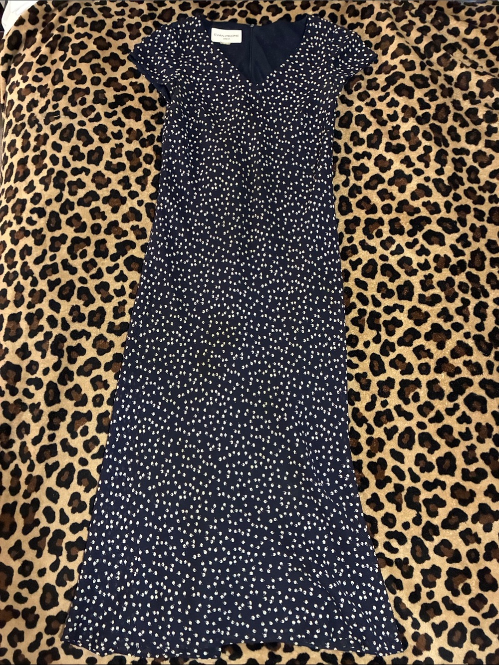 Evan Picone Navy and White Polka Dot Maxi Dress